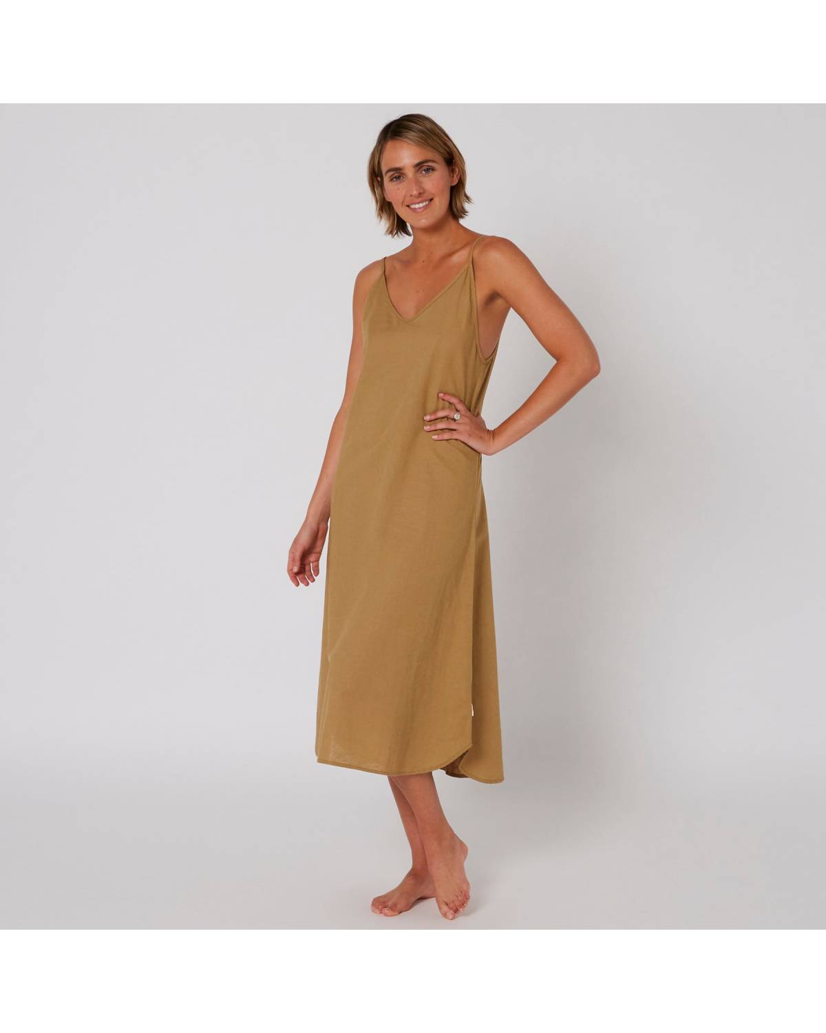 knee length dresses for ladies Linen Slip Dress (Black)