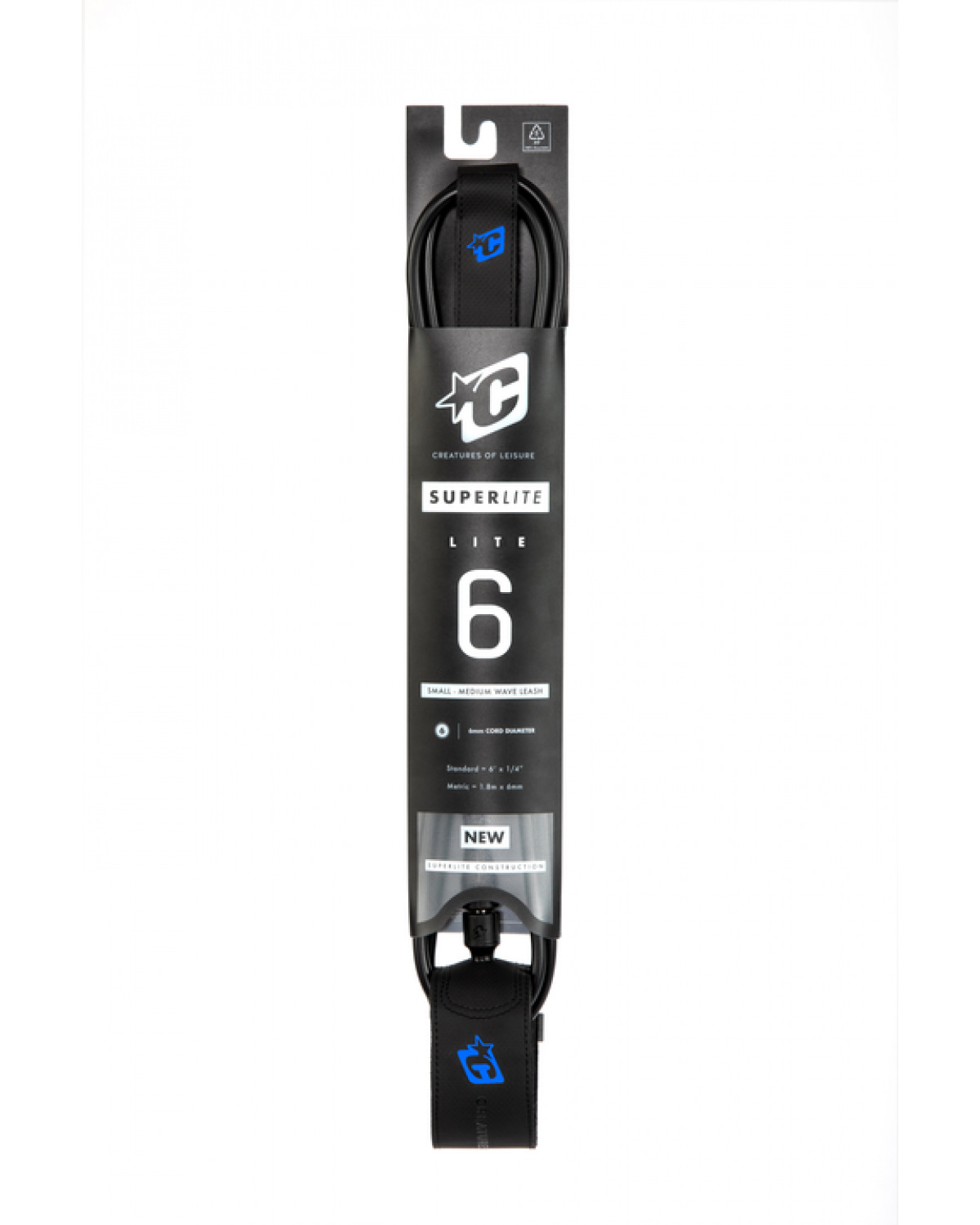 6ft Superlite Lite Leash 5mm - Black/Cyan