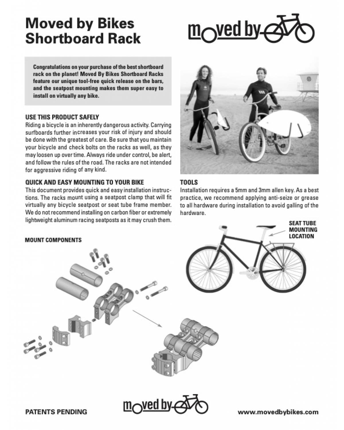 Moved by Bikes mbb shortboard surfboard bike rack instructions page 1
