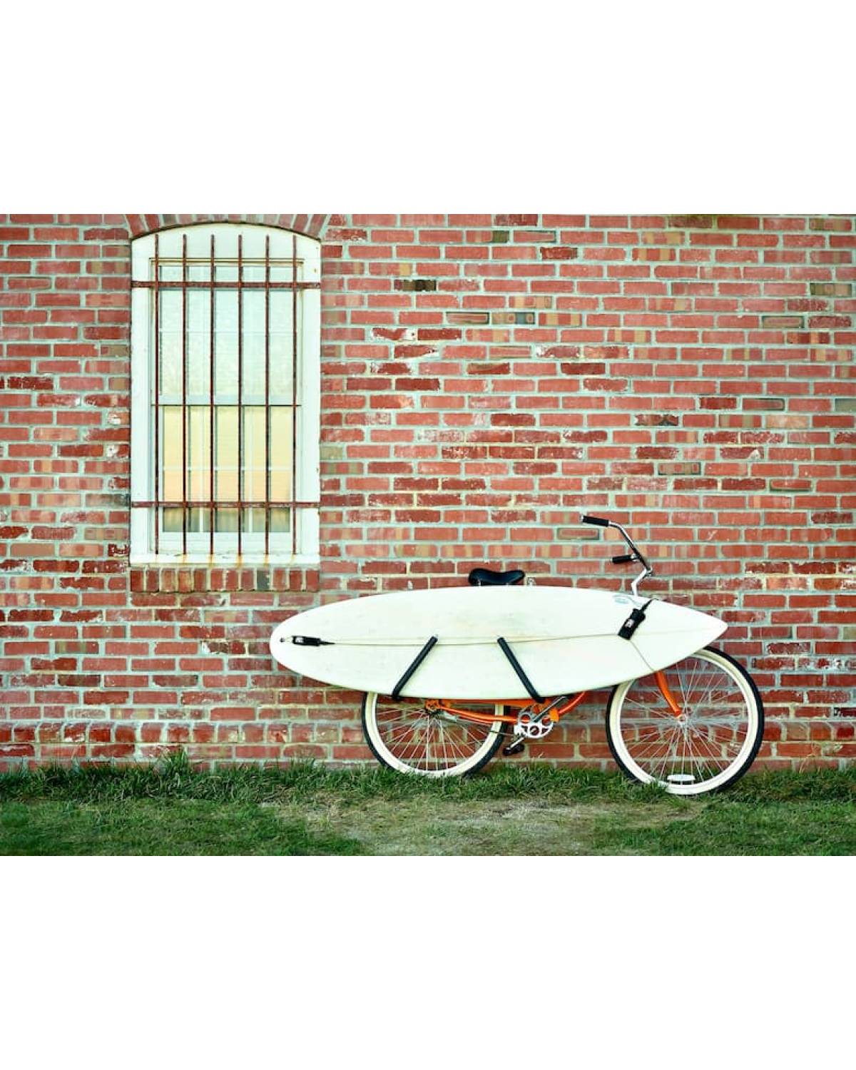 Moved by Bikes mbb shortboard surfboard bike rack holding surfboard brick wall