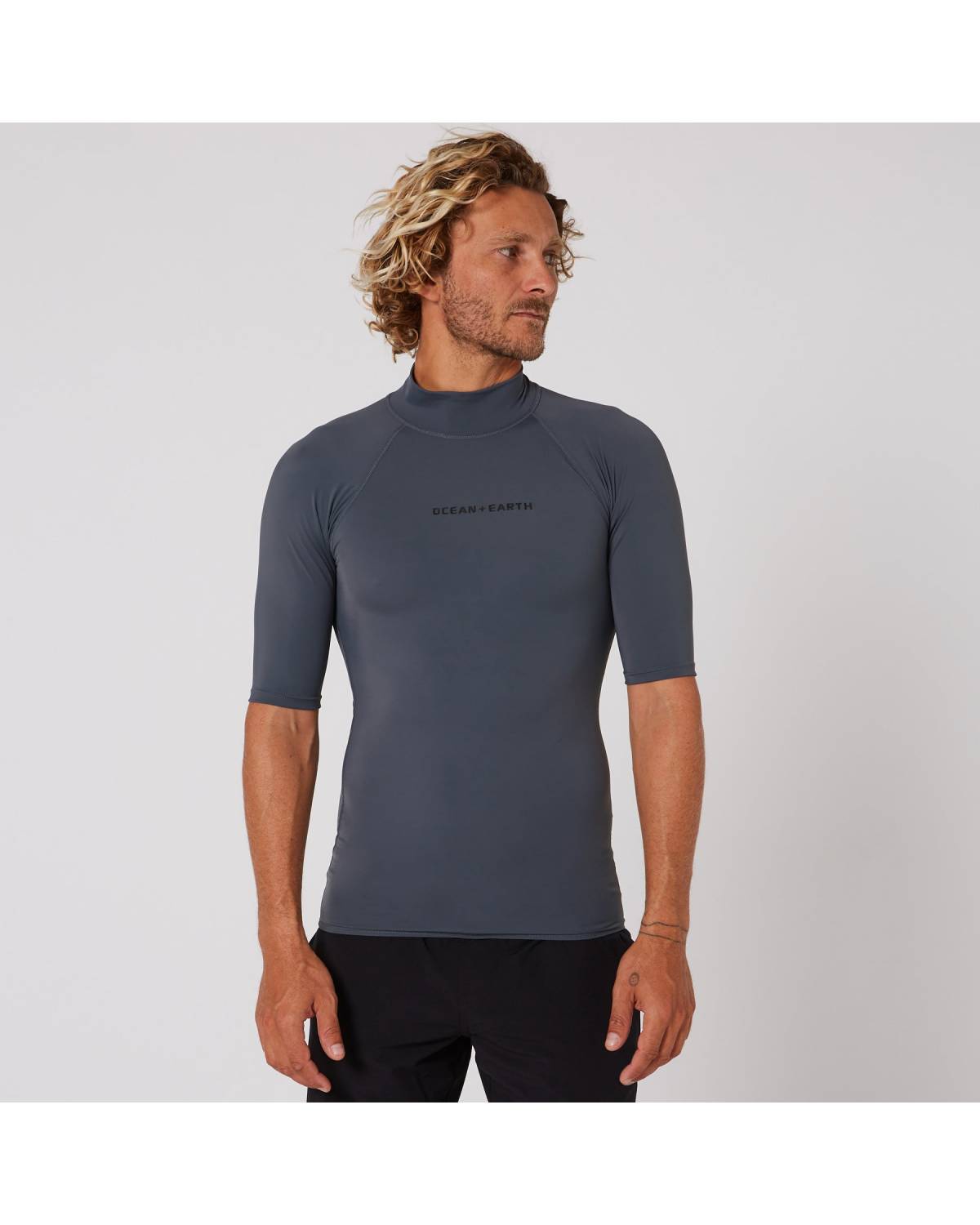 Mens Script Short Sleeve Rash Shirt - Charcoal