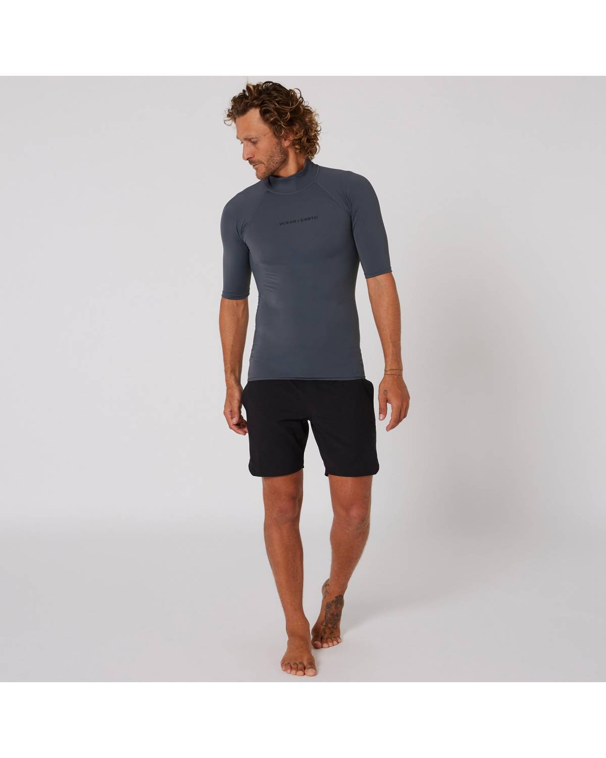 Mens Script Short Sleeve Rash Shirt - Charcoal