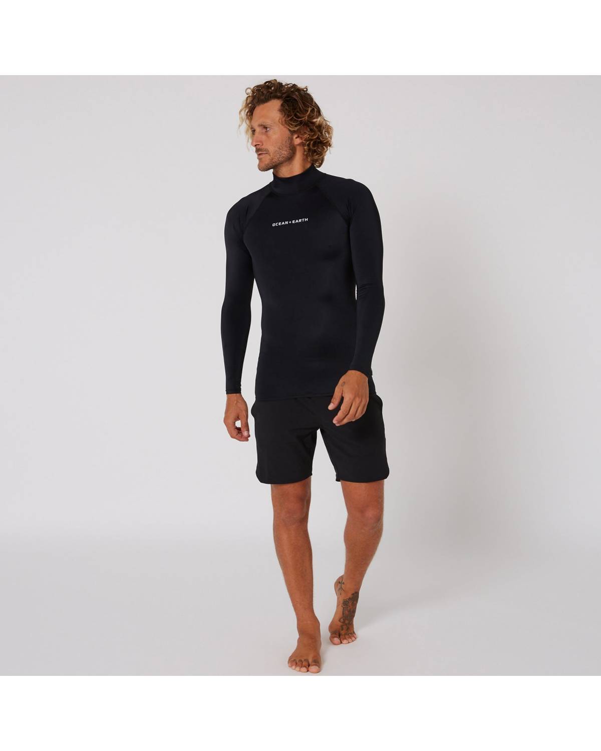 Ocean and Earth Mens Script Rash Long Sleeve Rash Shirt - Black