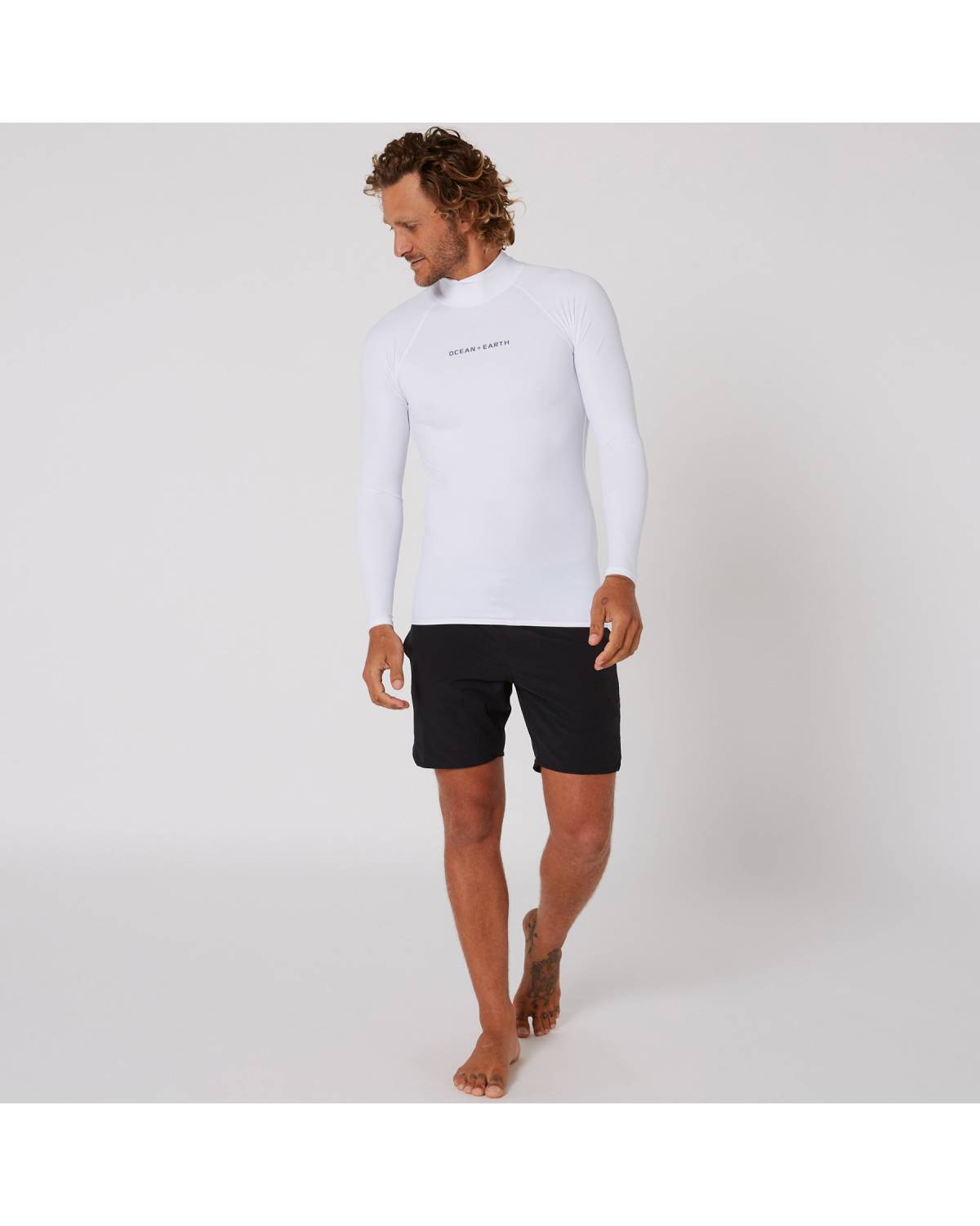 Ocean and Earth Mens Script Rash Long Sleeve Rash Shirt - White 