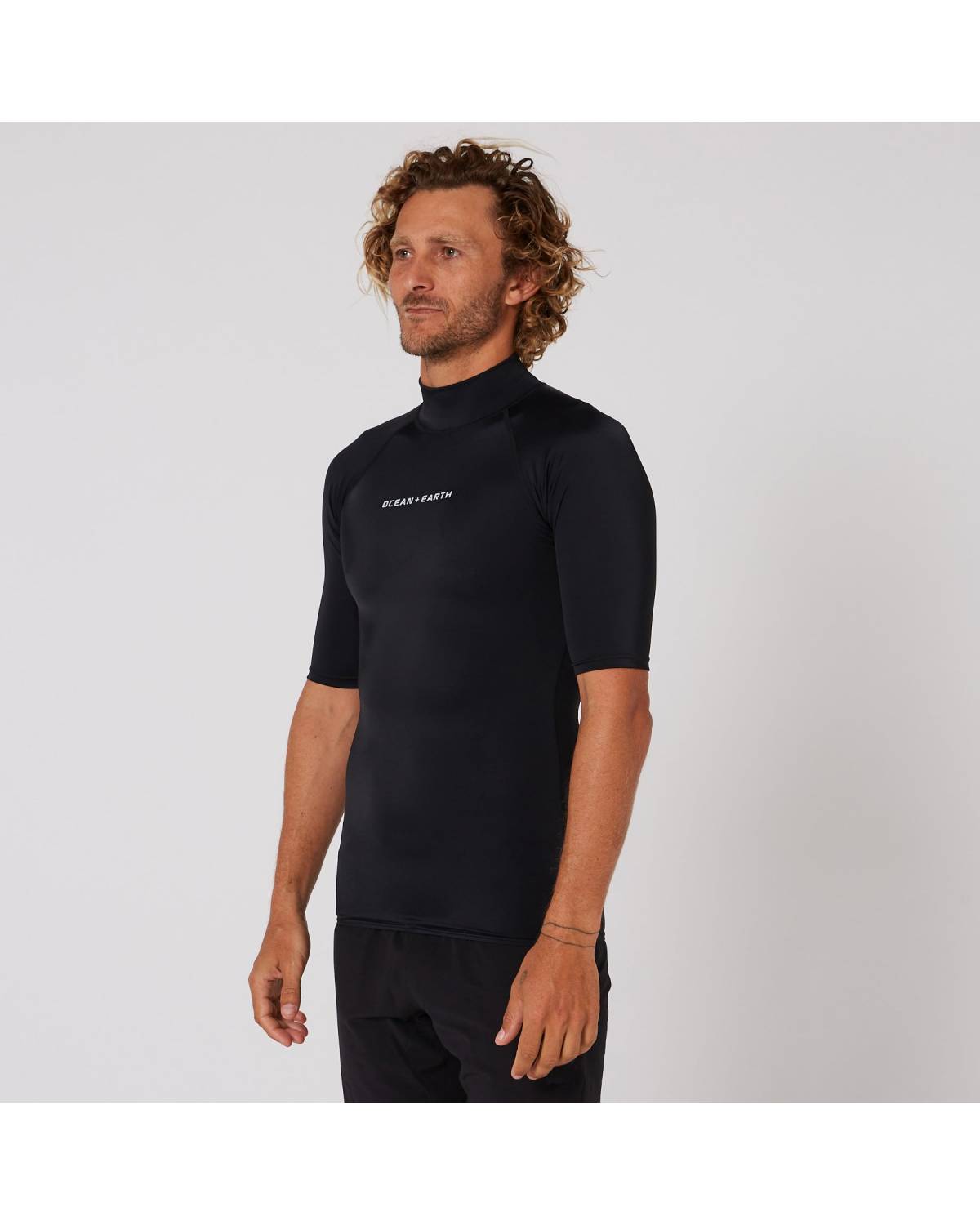 Ocean and Earth Mens Script Short Sleeve Rash Shirt - Black