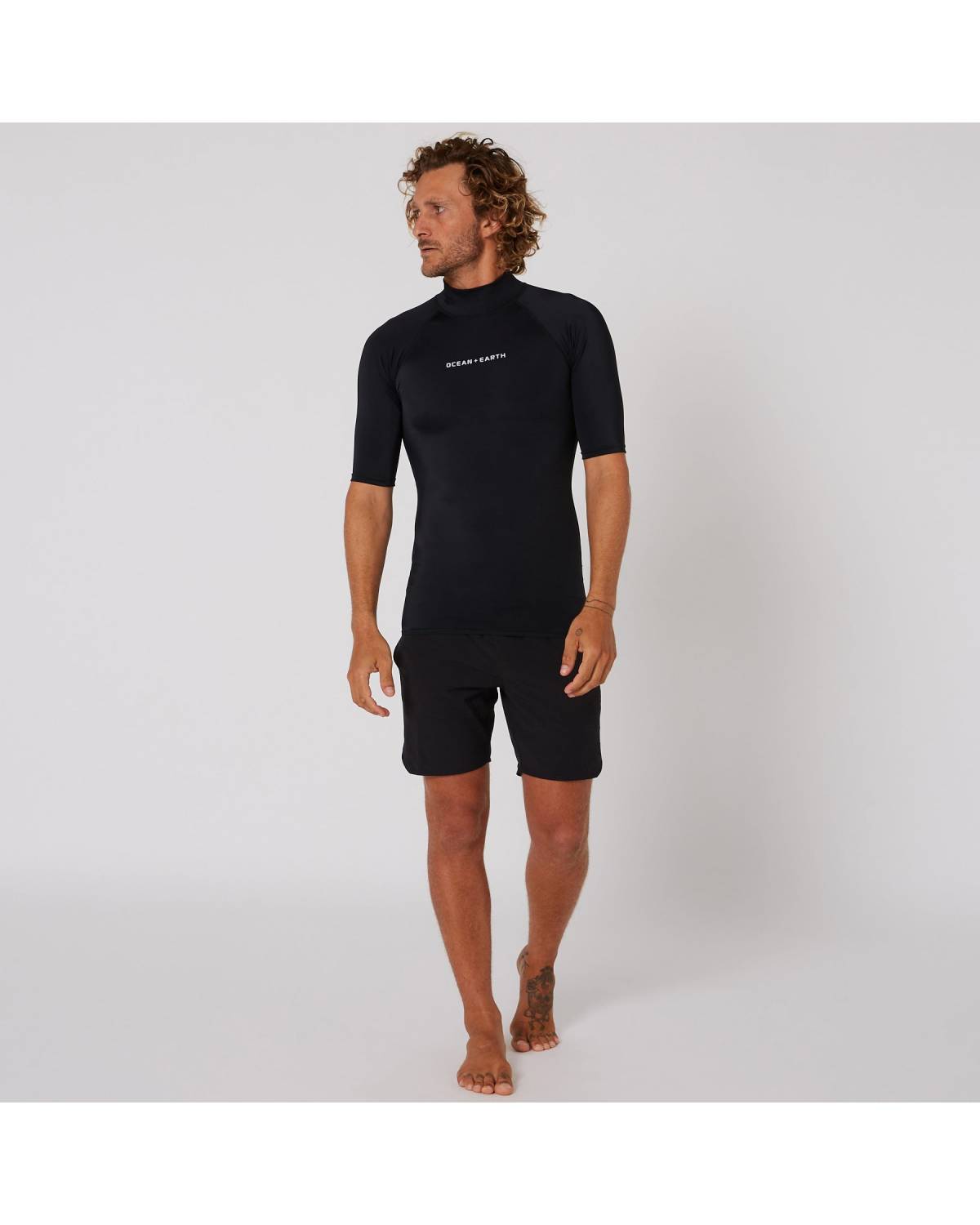 Ocean and Earth Mens Script Short Sleeve Rash Shirt - Black