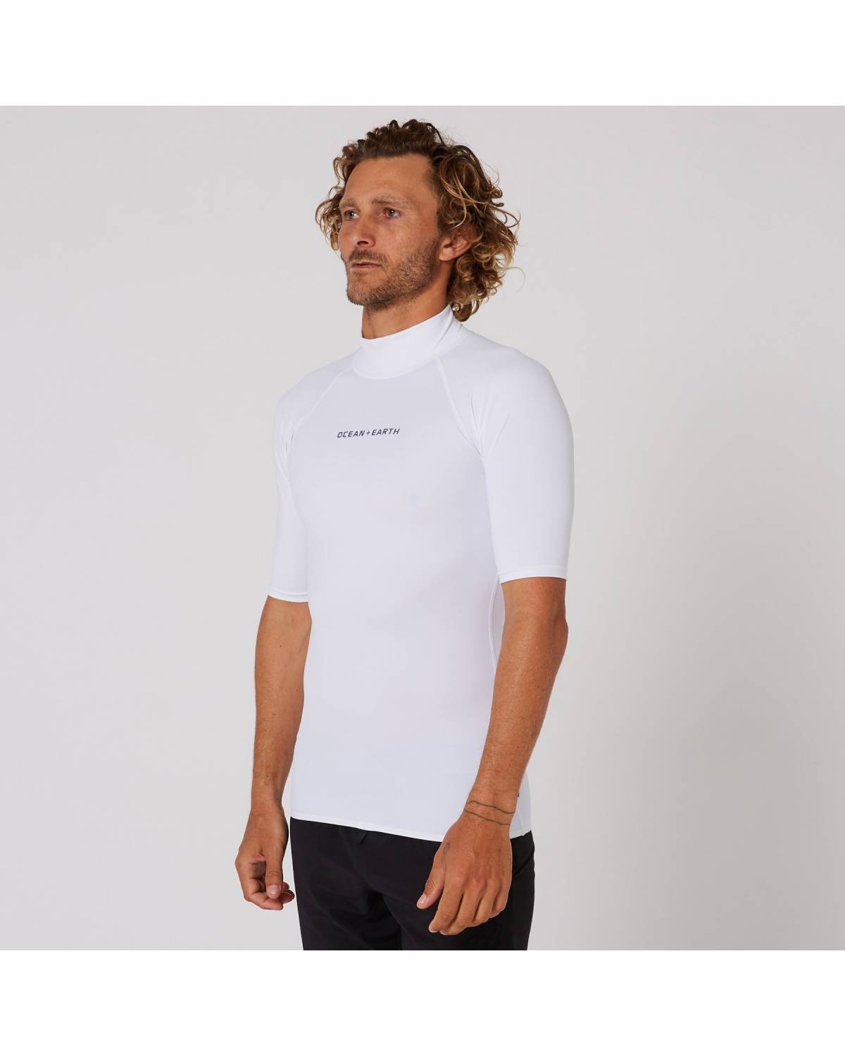 Ocean and Earth Mens Script Short Sleeve Rash Shirt - White