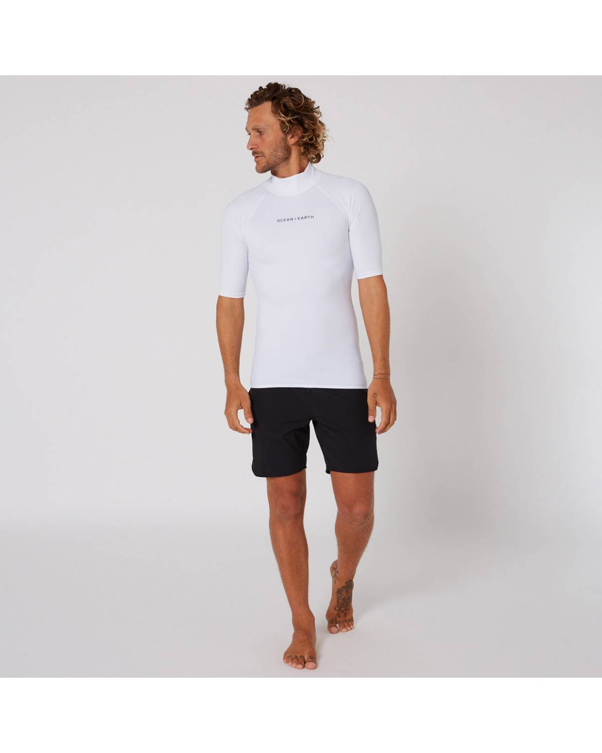 Ocean and Earth Mens Script Short Sleeve Rash Shirt - White