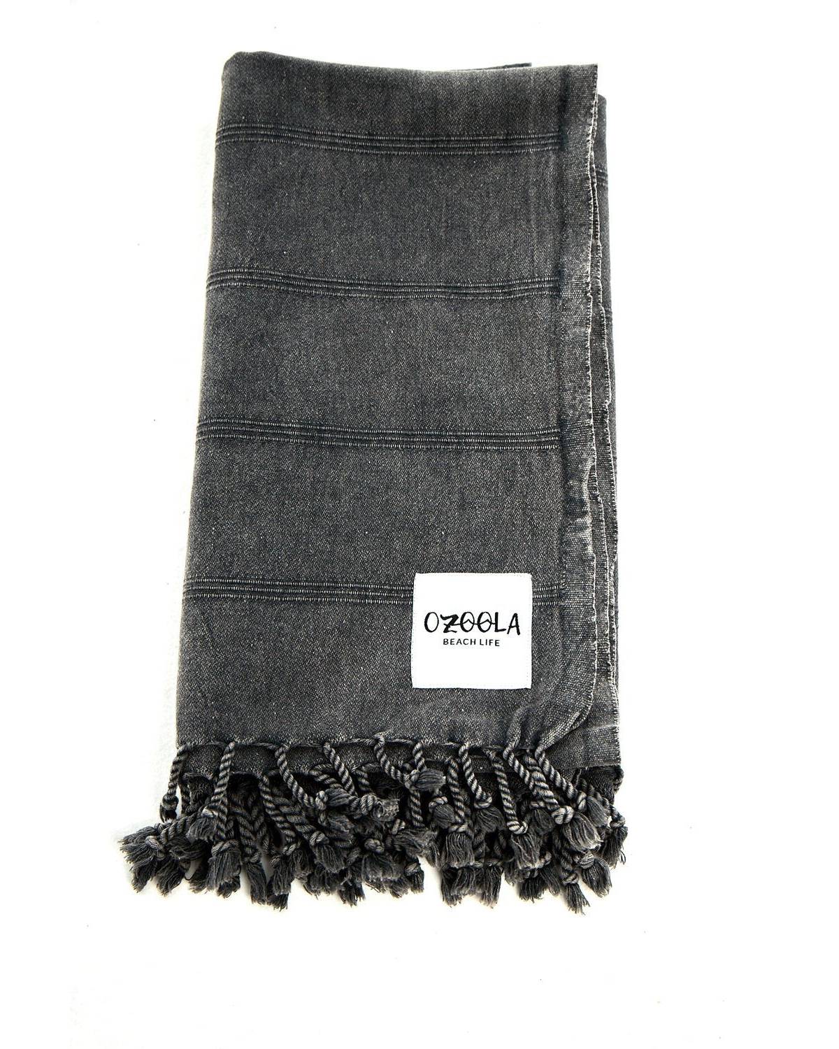 OZoola Stonewash Turkish Towel - Grey folded