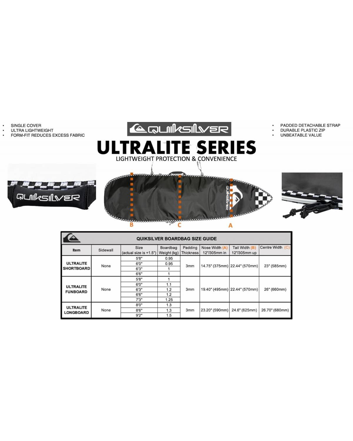 Quiksilver Ultralite Boardbag Size Guide
