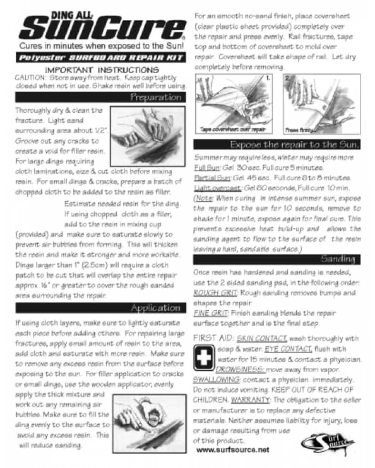 SunCure Ding Repair Kit Polyester (PU) instructions