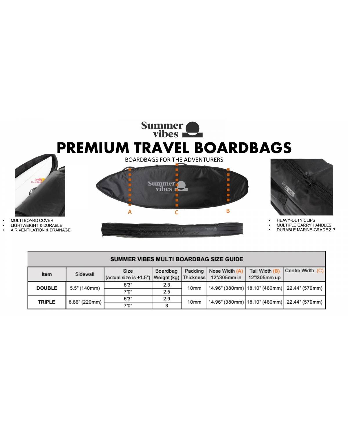 Summer vibes Premium Triple Cover 3-4 Surfboard Boardbag