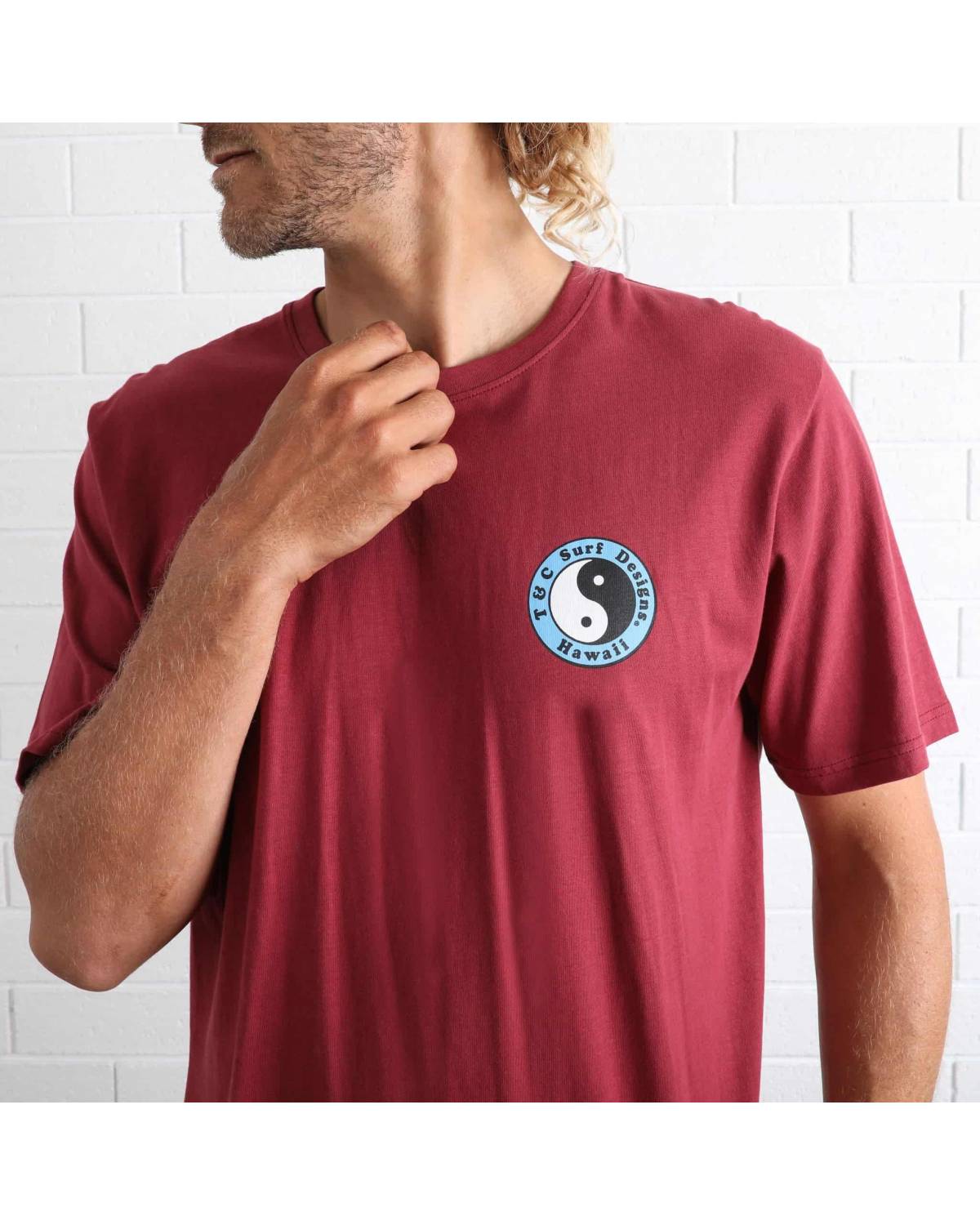 T&C OG Logo Tee - Claret/Blue front print