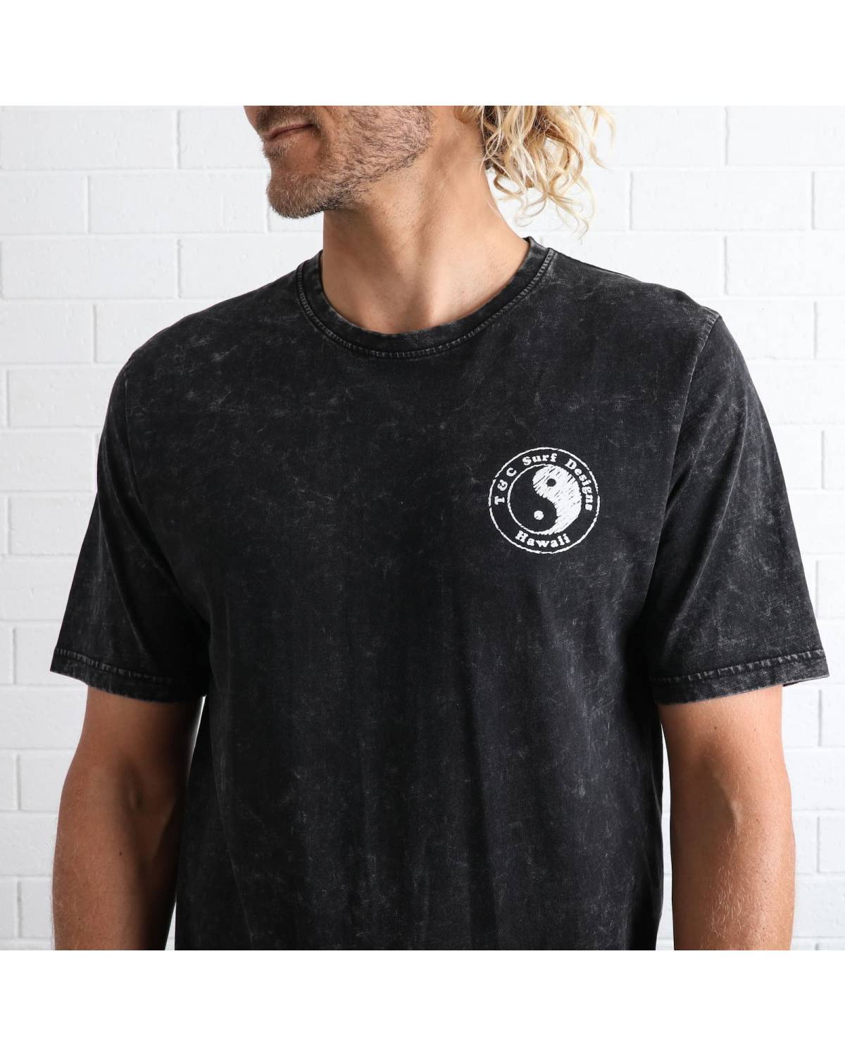 T&C Endless Wave Tee - Acid Black front on model close up