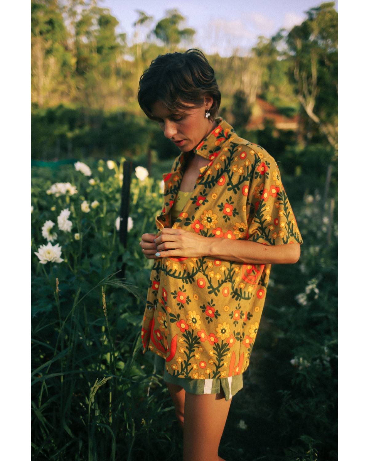 Shirt in garden with flowers