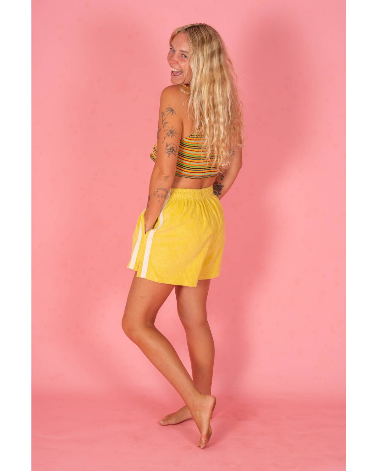 Back view shorts on pink