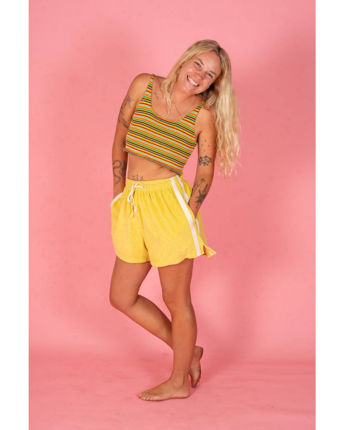 Front view shorts on pink
