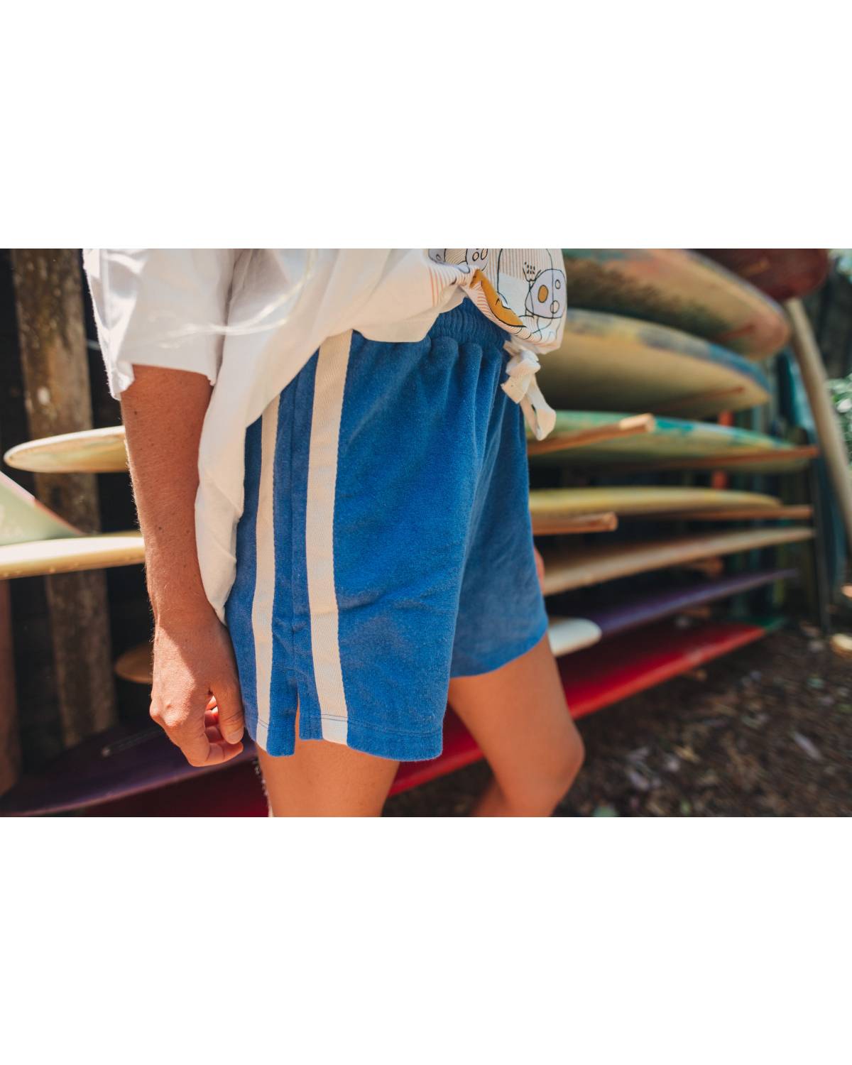 Close-up of Cobalt Terry Towelling Shorts