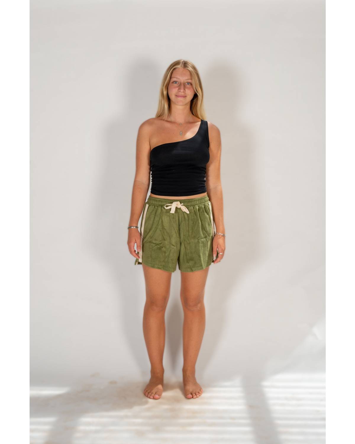 Front view of shorts on model