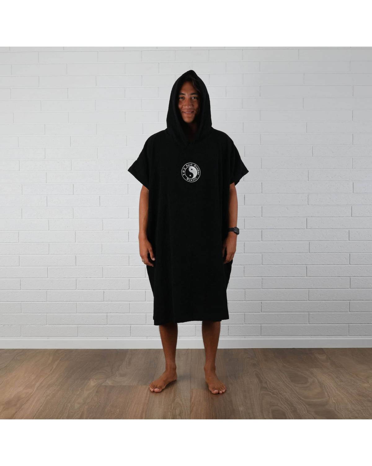 T&C OG CF Hooded Towel T&C OG CF Hooded Towel Black - front with hood on
