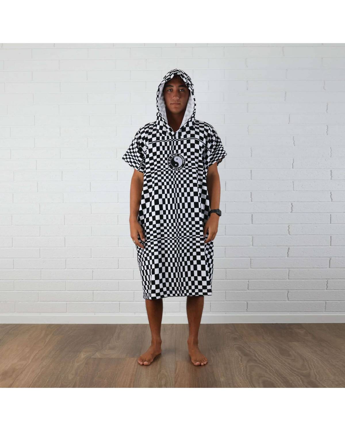 T&C Twisted Limits Hooded Towel - Check - front with hood on