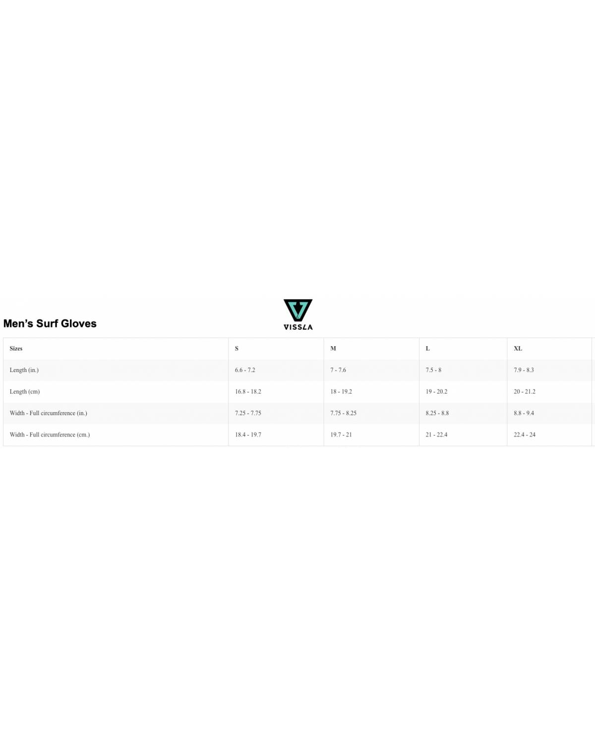 Vissla Men's Surf Glove Size Chart