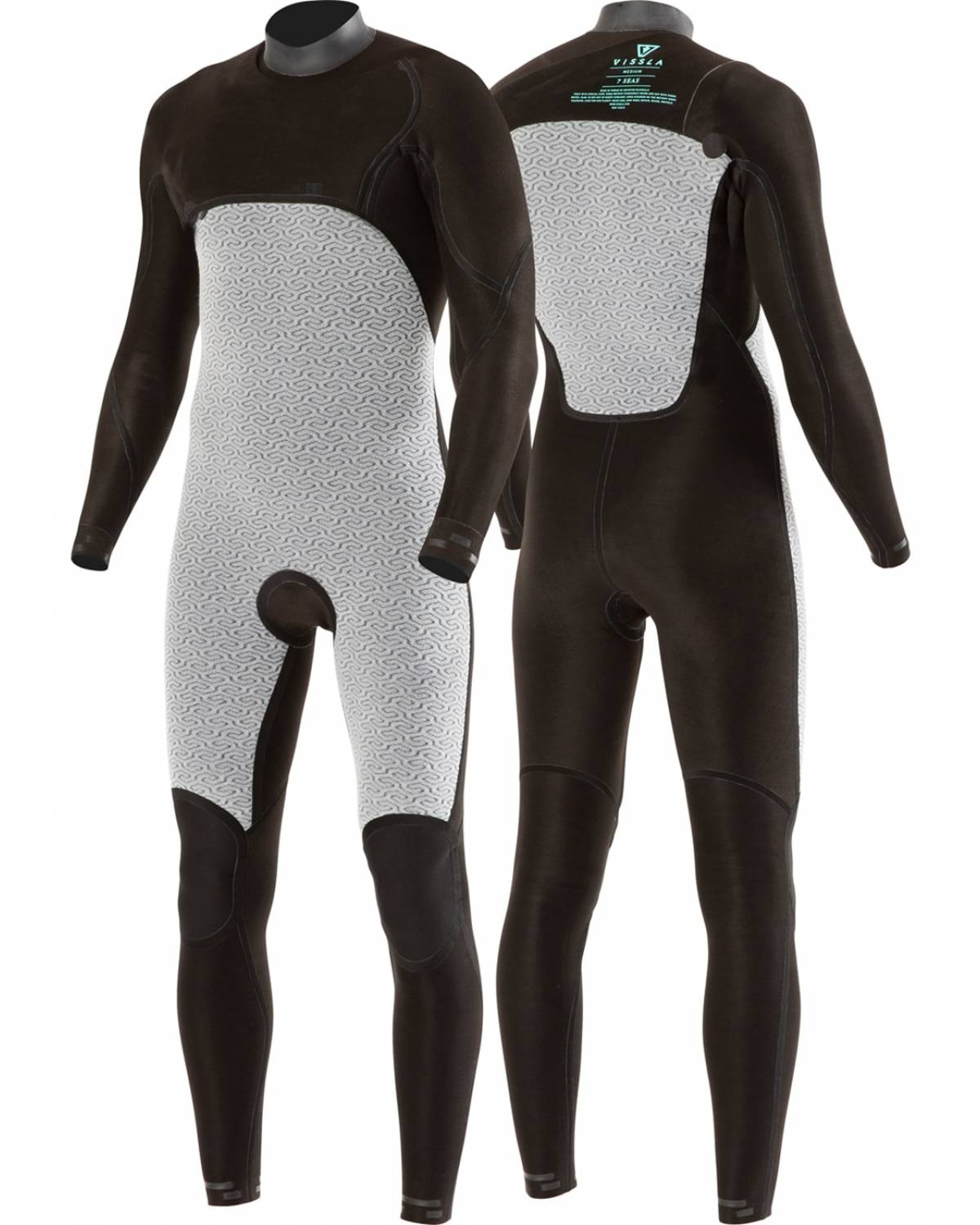 Vissla 7 Seas 5/4 Full Chest Zip - Black - Front and Back - Print