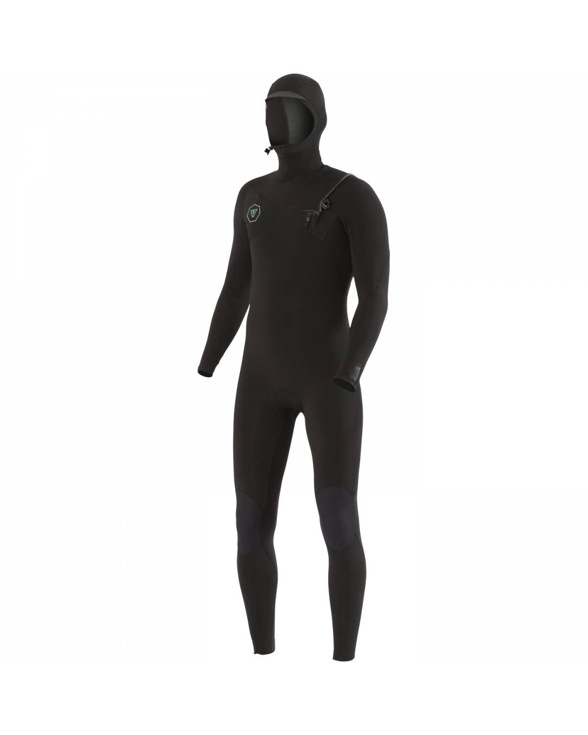 Vissla 7 Seas 4/3 Hooded Chest Zip Wetsuit - Black front
