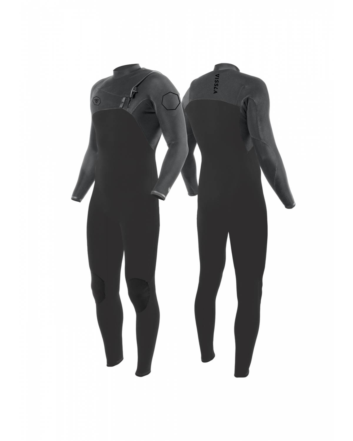 Vissla High Seas II 3/2 Full Chest Zip - Charcoal - Front and Back