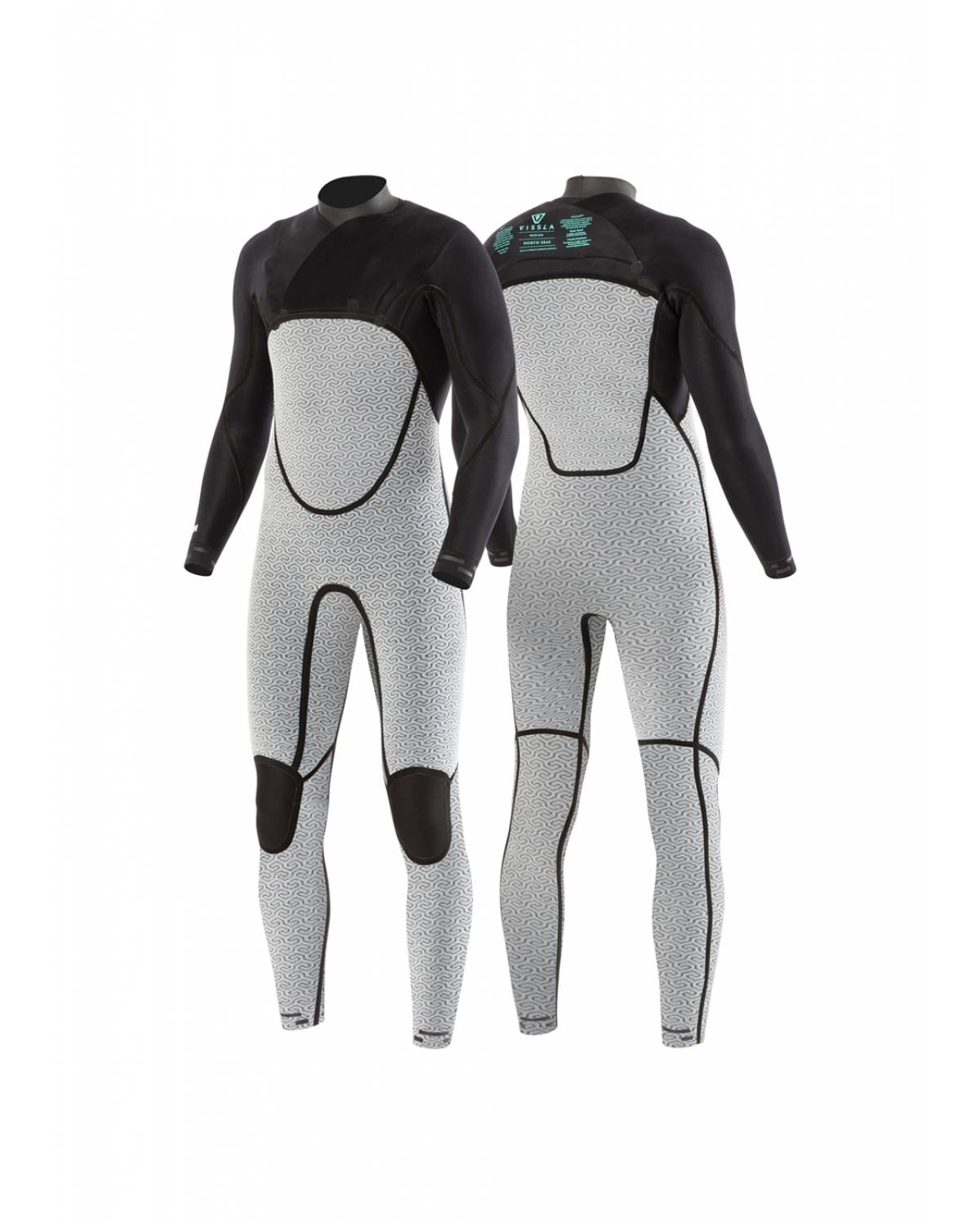 Vissla North Seas 3/2 Full Chest Zip - Black - White - Front and Back