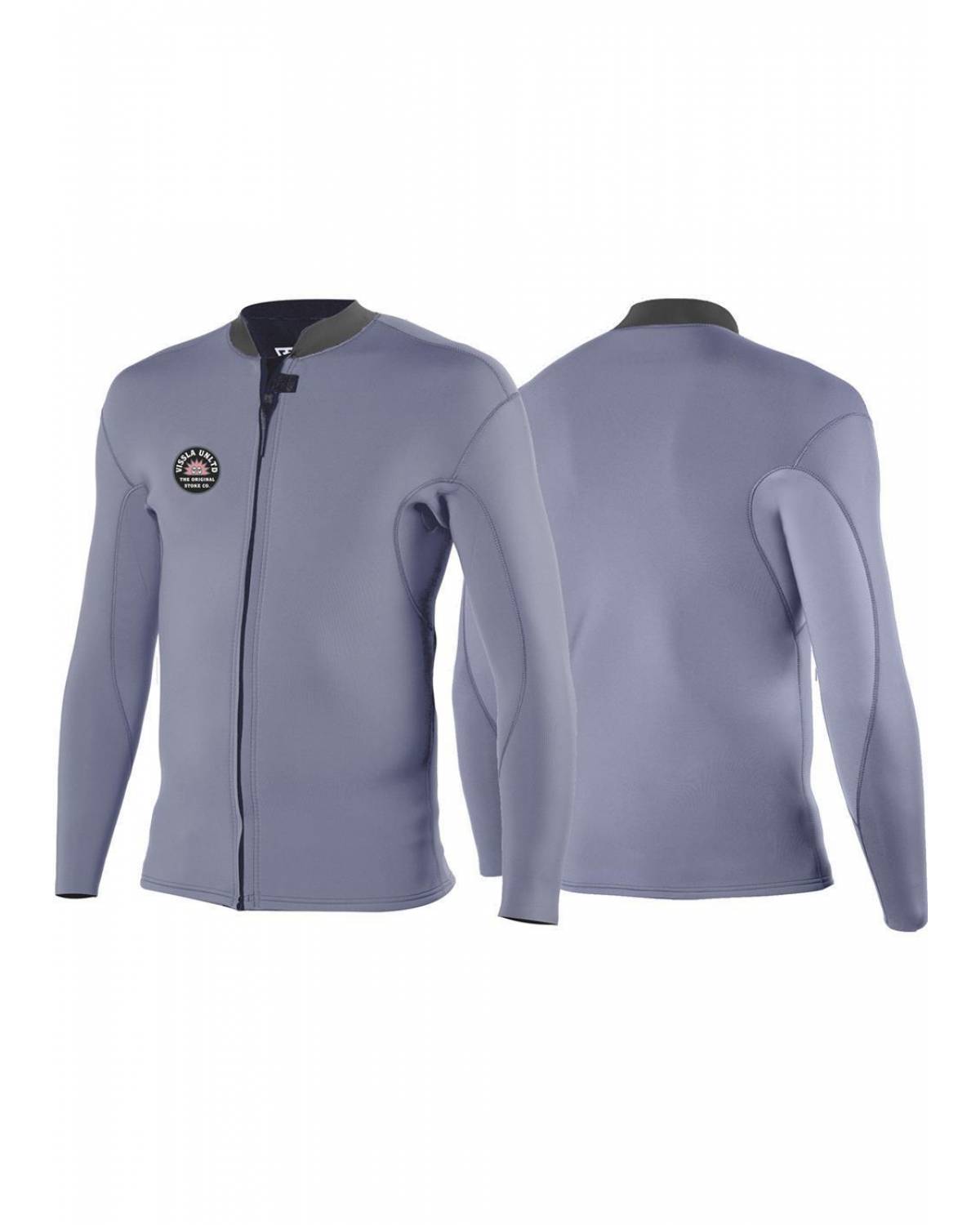 Vissla Solid Sets 2mm Front Zip Jacket - Dusty Lilac - Front and Black