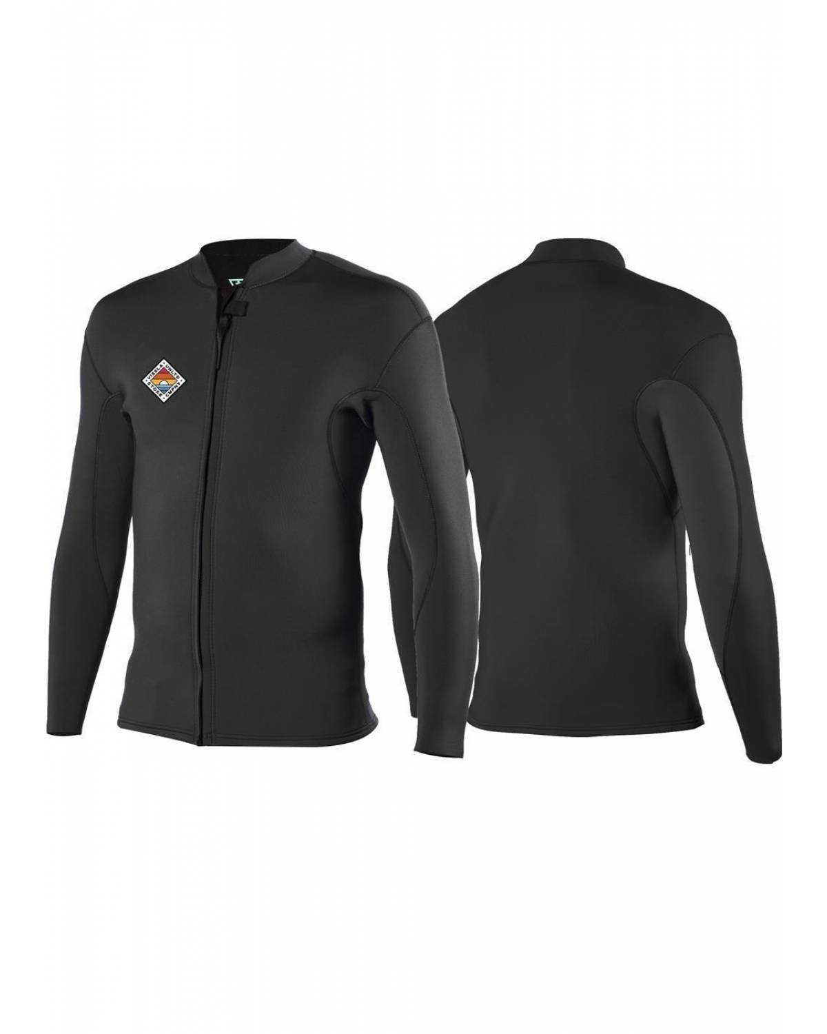Vissla Solid Sets 2mm Front Zip Jacket - Black - Front & Back