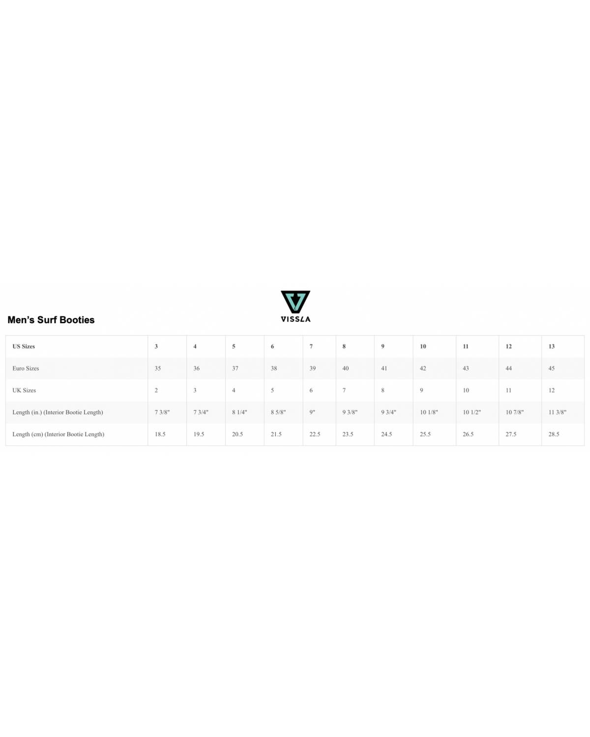 Vissla Men's Surf Boot Size Chart