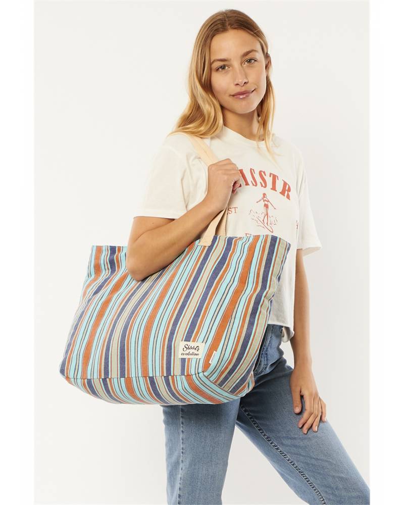 Sisstrevolution  Fab Stripe Tote - Baja Blue on model