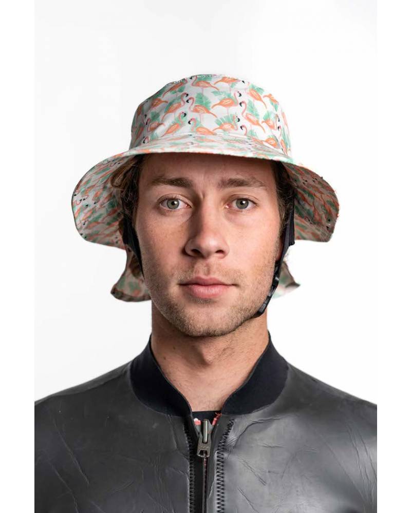 Boardosox Flamingo Surf Hat front on model 