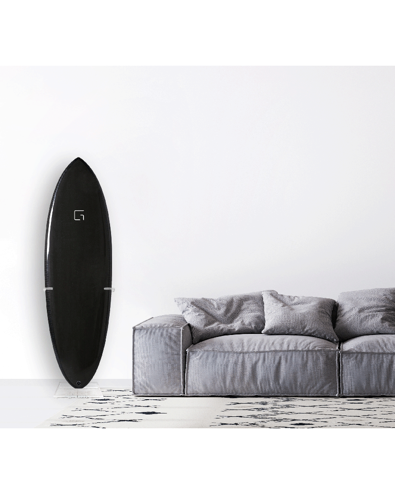 Ghost Racks Free Standing Single Surfboard Rack holding a black surfboard