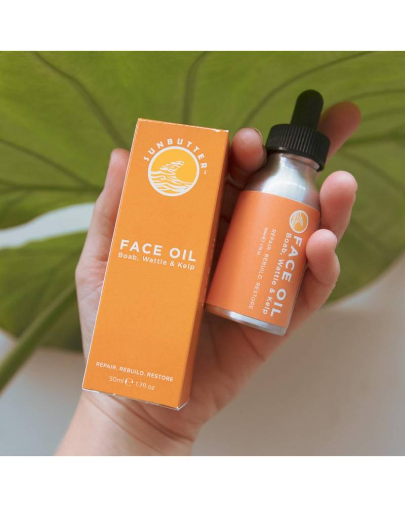 SunButter Face Oil Boab, Wattle & Kelp packaging