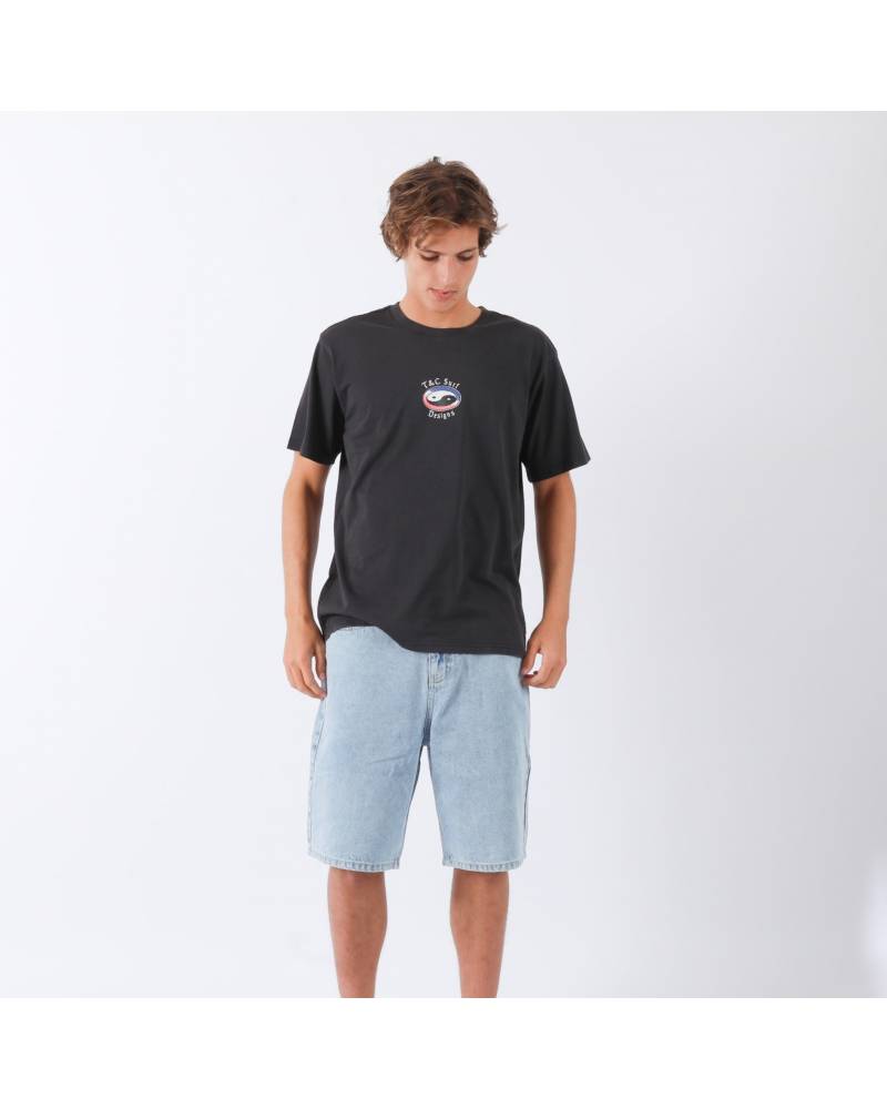 Side view of denim shorts