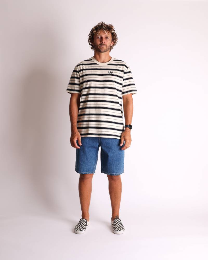 Bone/Black striped tee front view