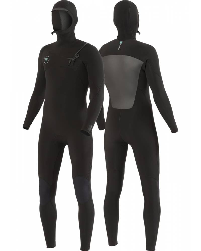 Vissla 7 Seas 5/4 Hooded Chest Zip Men's Wetsuit Steamer - Black - front & back