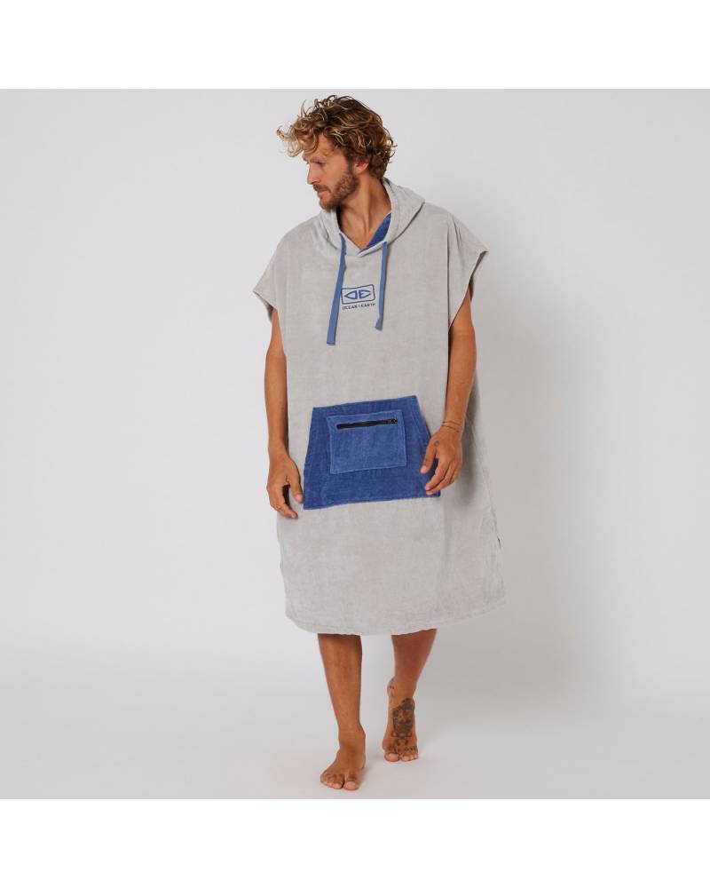 Clear Shot of Mens Daybreak Hooded Poncho Light Grey