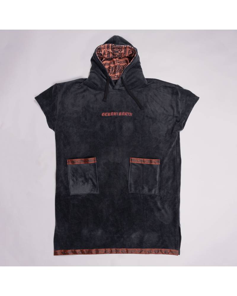 Front view of dull black poncho