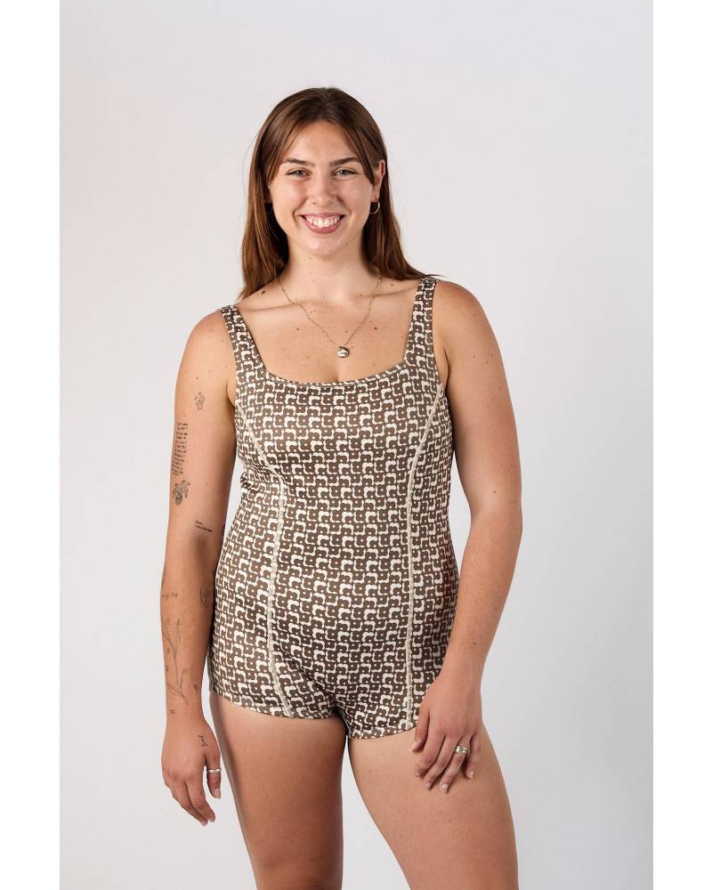 Model wearing Cindy Cocoa swimsuit