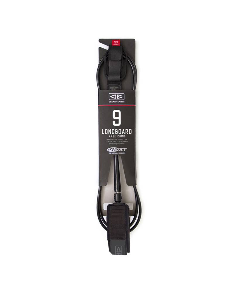 Black Longboard Knee Comp Leash Packaged