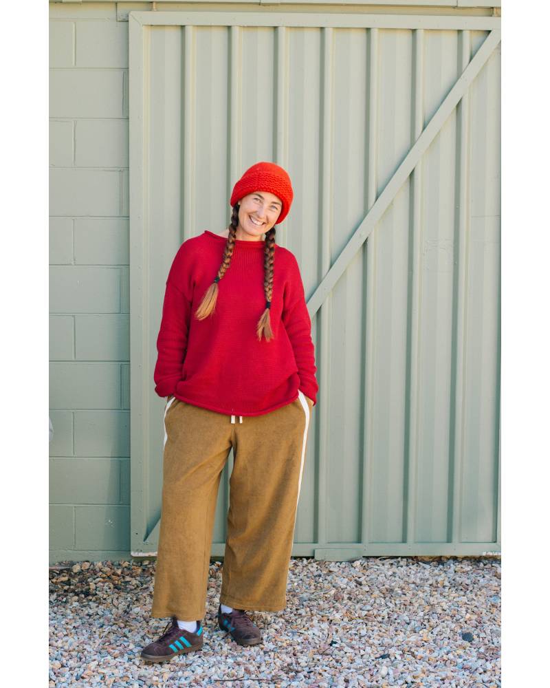 Close-up of pants, side stripes