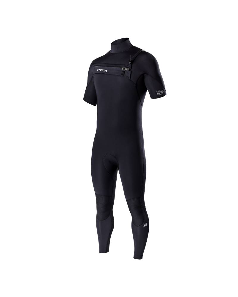 Attica Omega 3/2 Chest Zip S/S Steamer - Black/White front