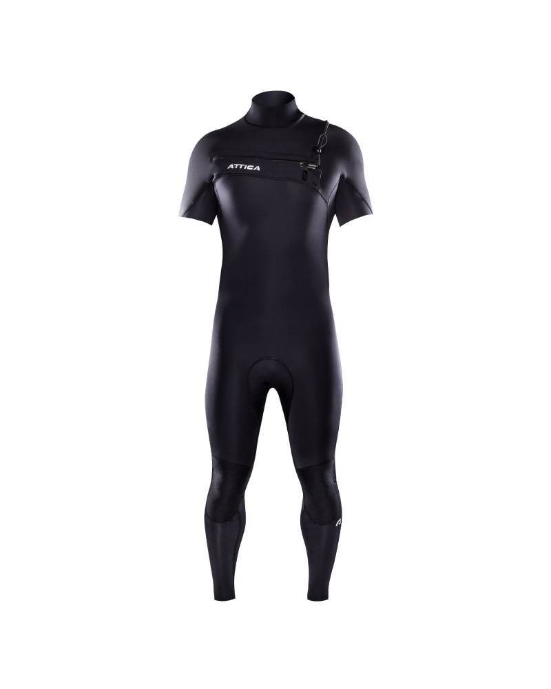 Attica Omega 3/2 Chest Zip S/S Steamer - Black/White front