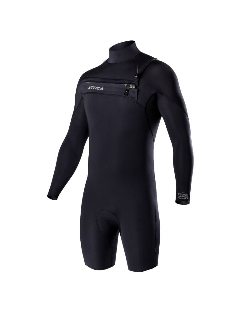Attica Omega 2/2 L/S Chest Zip Spring Suit - Black/Silver front