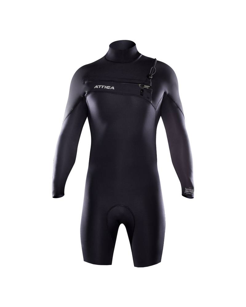 Attica Omega 2/2 L/S Chest Zip Spring Suit - Black/Silver front