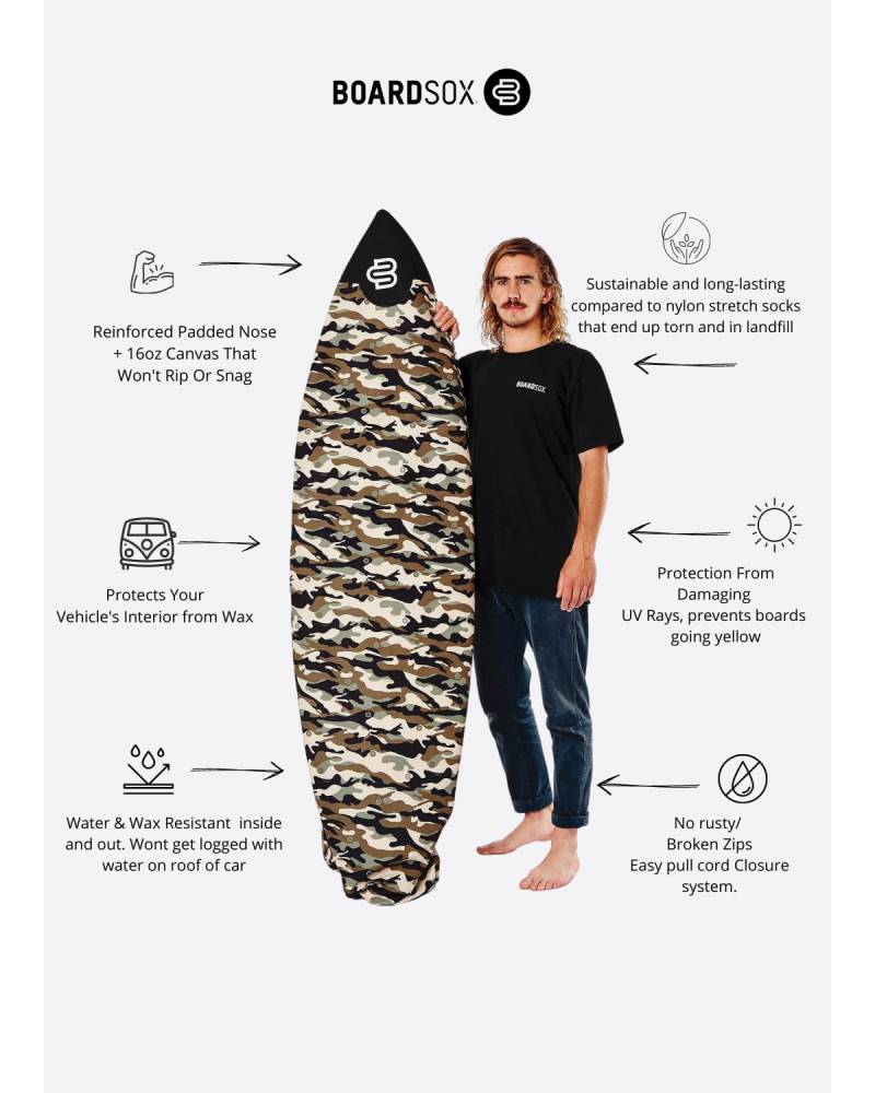 Boardsox Camo Surfboard Cover - Shortboard features